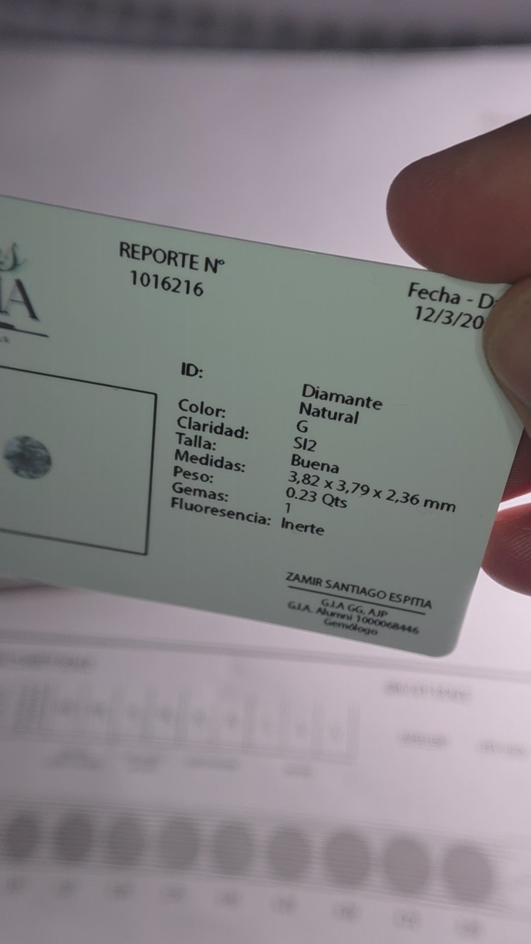 Diamante natural 0.23 ct | Color G | Claridad SI2