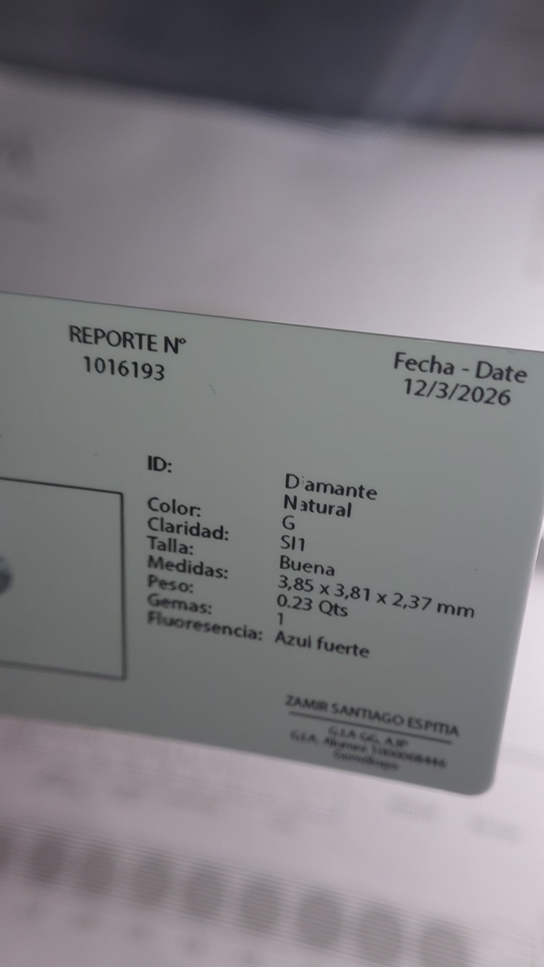 Diamante natural 0.23 ct | Color G | Claridad SI1