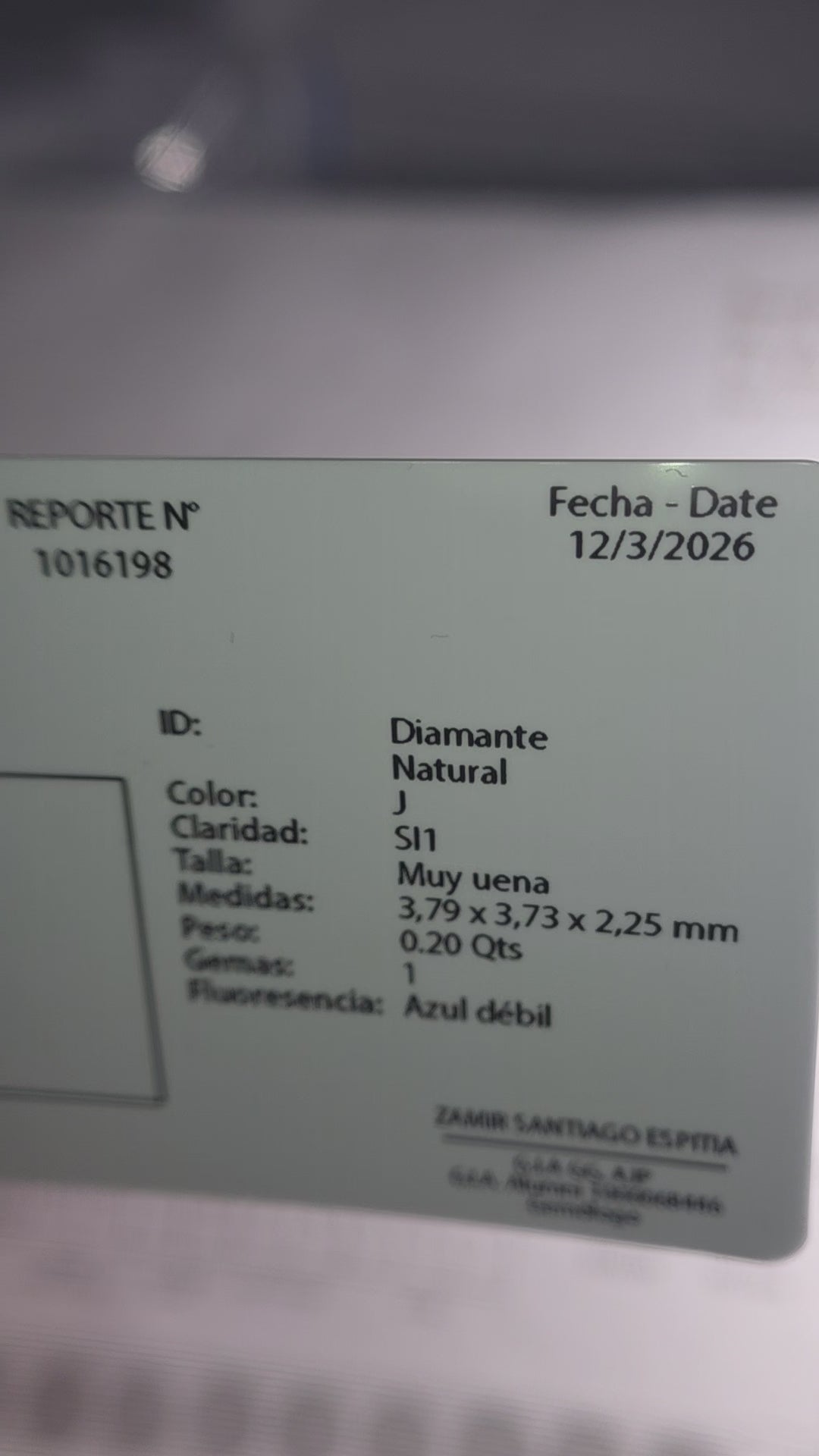 Diamante natural 0.20 ct | Color J | Claridad SI1