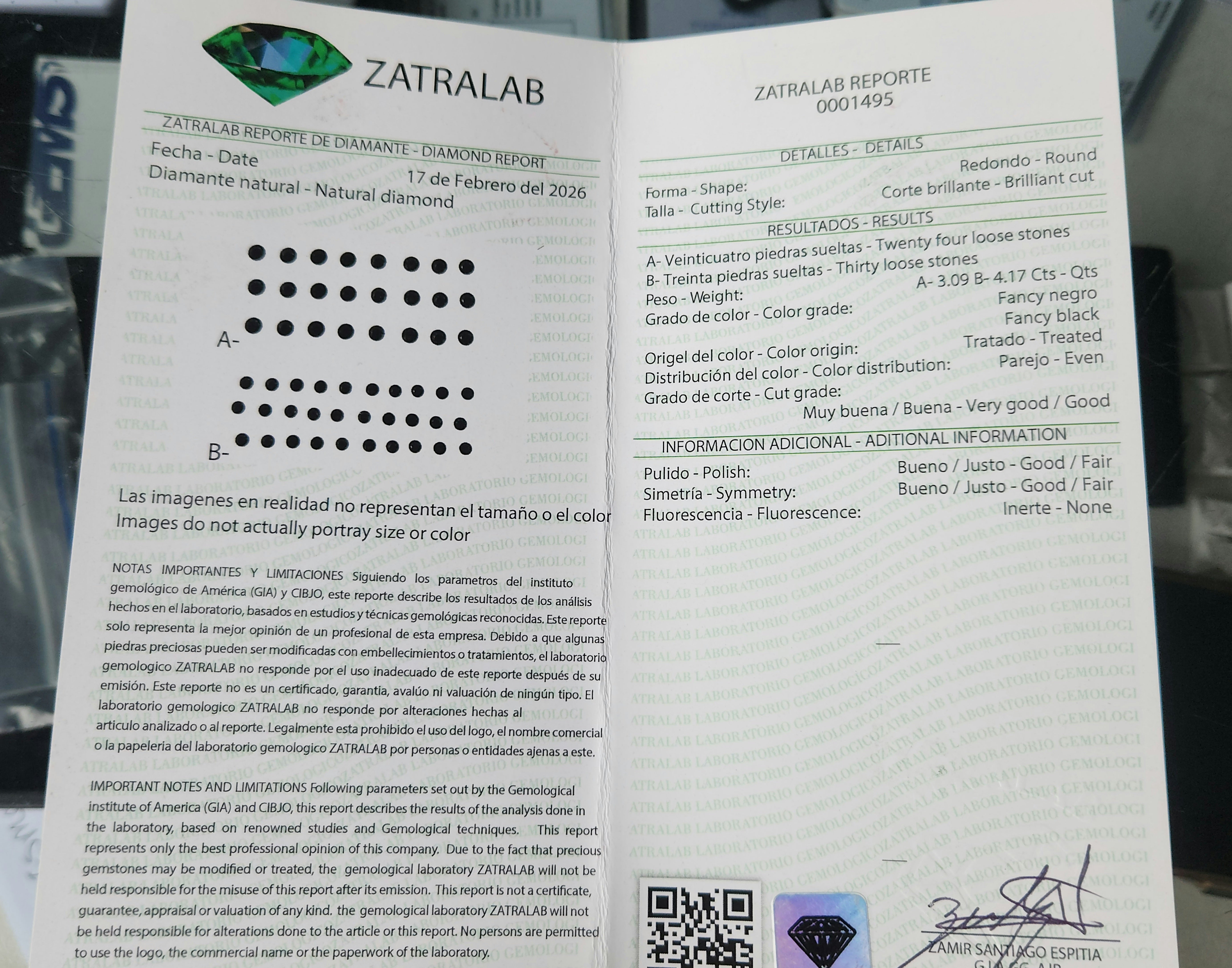 Certificación gemologica Folleto